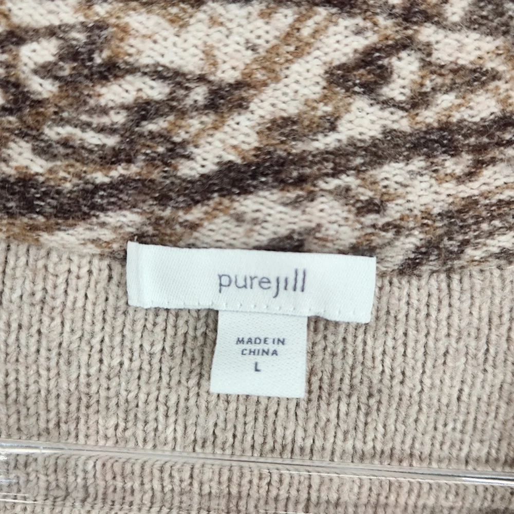 J. Jill PureJill Curved Front Printed Cardigan Womens Size Large Paisley Neutral